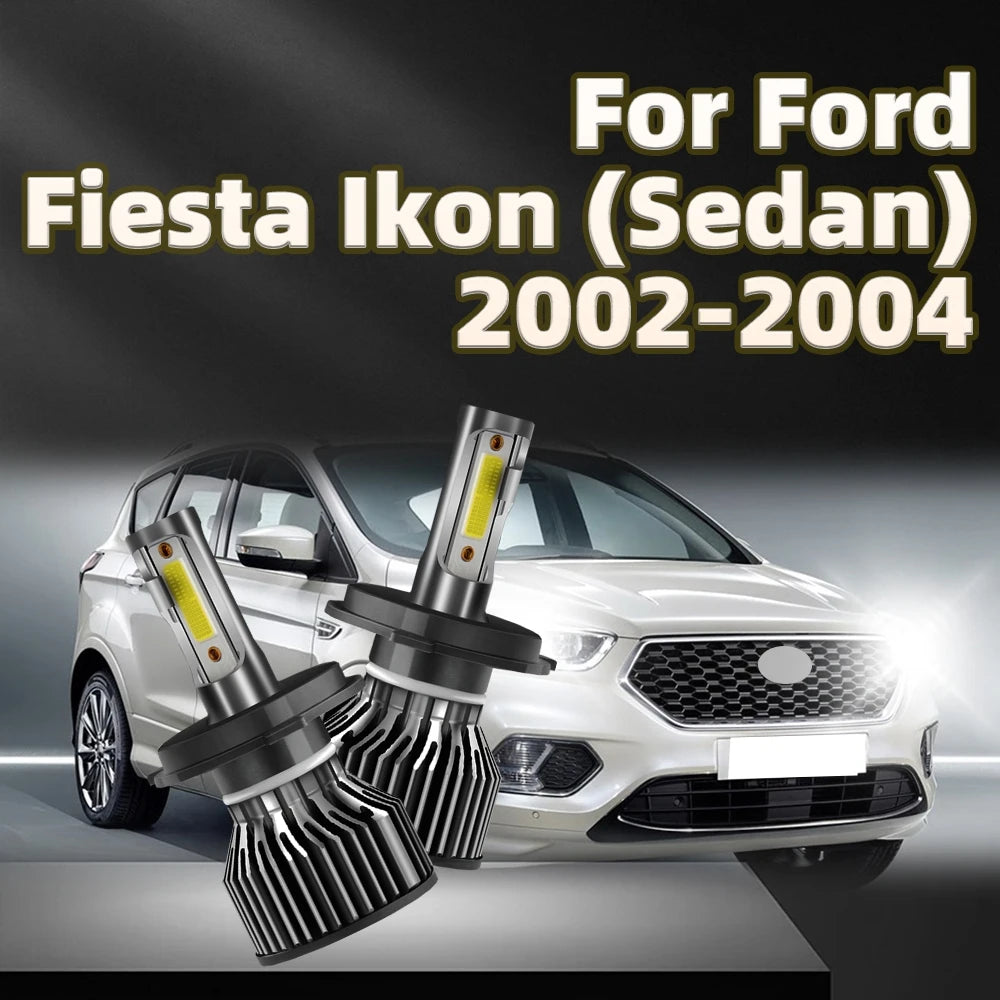 2Pcs 130W Headlight H4 HiLo Bulbs Lamps 6000K Cool White LED Lights For Ford Fiesta Ikon (Sedan) 2002 2003 2004