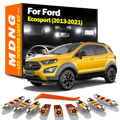 MDNG 13Pcs Canbus LED Interior Map Dome Light Kit For Ford Ecosport 2013 - 2015 2016 2017 2018 2019 2020 2021 Car Reading Bulbs