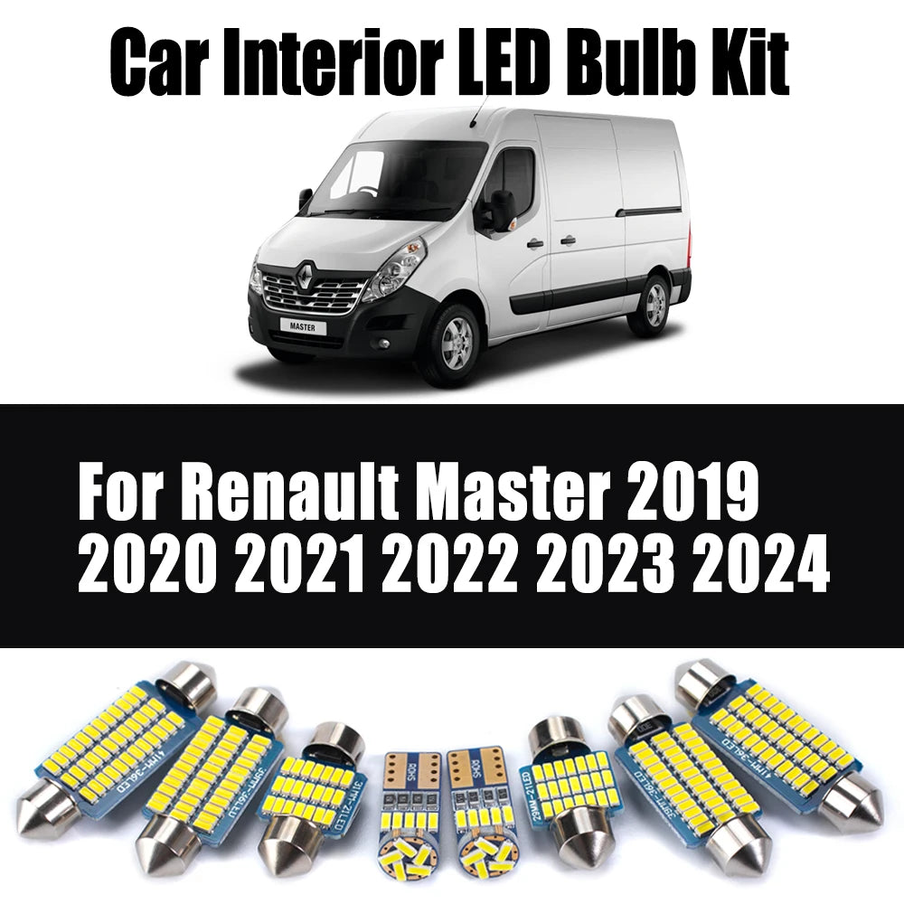 11Pcs Canbus For Renault Master 2019 2020 2021 2022 2023 2024 Car License Plate Bulbs LED Interior Map Dome Ceiling Light Kit