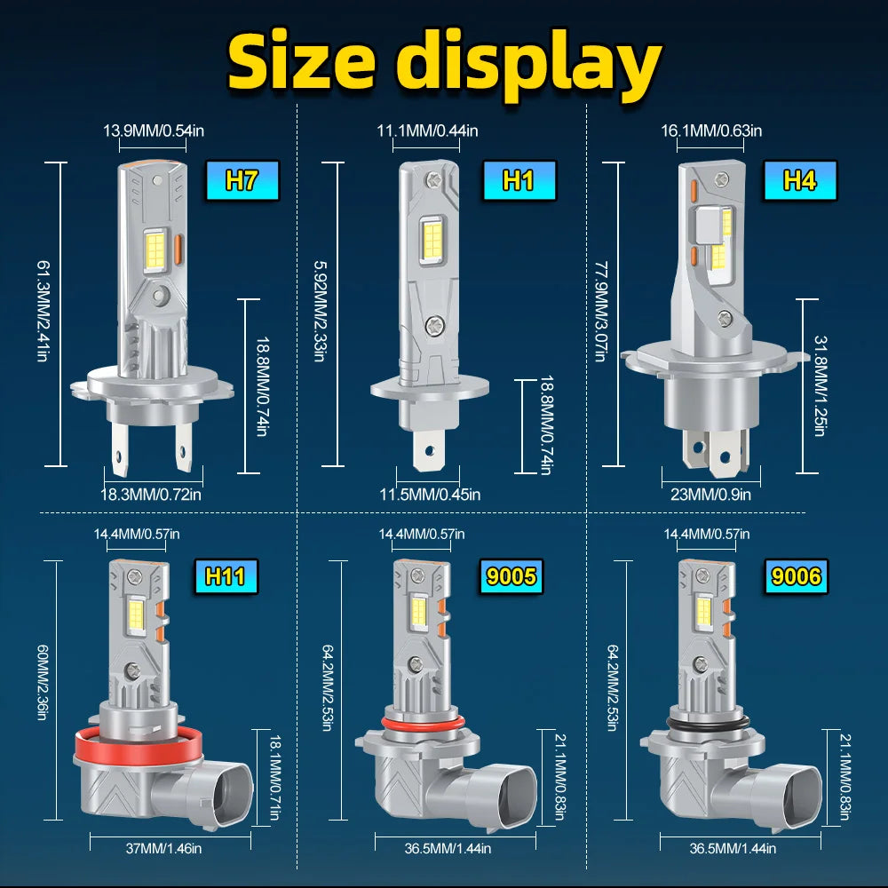2PCS Powerful 1:1 LED Headlight Bulbs H7 H4 H11 H1 Copper Tube H8 9005 HB3 9006 HB4 50000LM 300W CSP 3570 Chips Led Car Headlamp