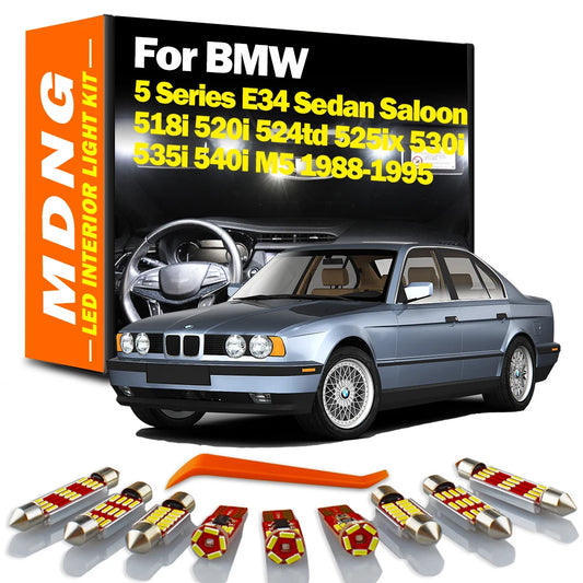 18Pcs Interior Map Light LED Bulb Kit For BMW 5 Series E34 Sedan Saloon 518i 520i 524td 525ix 530i 535i 540i M5 Car Accessories