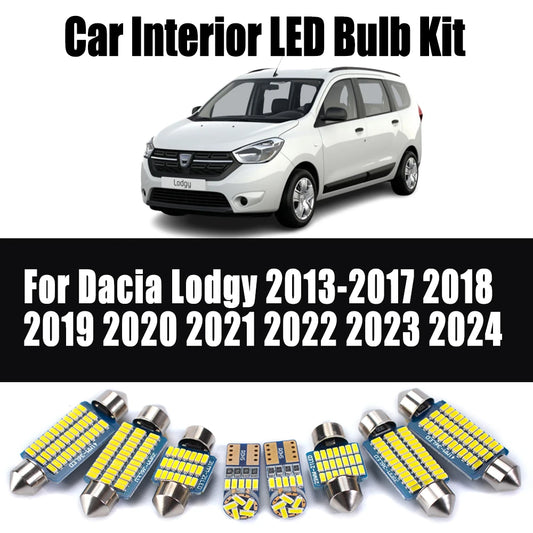 11Pcs Canbus Reading Dome Bulb Set Car Accessories For Dacia Lodgy 2013-2022 2023 2024 Car Number Plate Trunk LED Interior Light