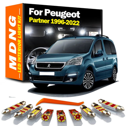 LED Interior Dome Map Plate Trunk Light Kit For Peugeot Partner MK1 MK2 MK3 I II III 1996- 2018 2019 2020 2021 2022 Car Bulbs