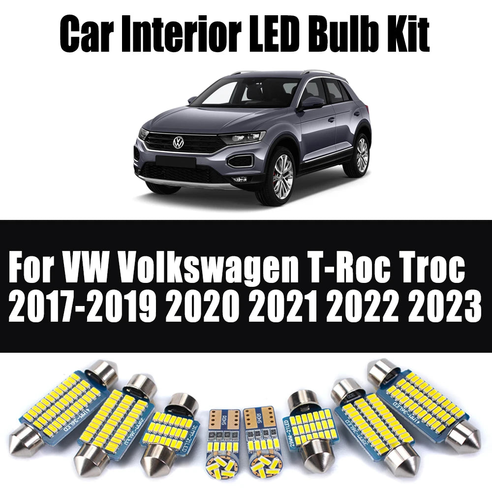 10Pc LED Interior Dome Trunk Light Ceiling Bulb Kit For VW Volkswagen T-Roc Troc 2017 2018 2019 2020 2021 2022 2023 Accessories