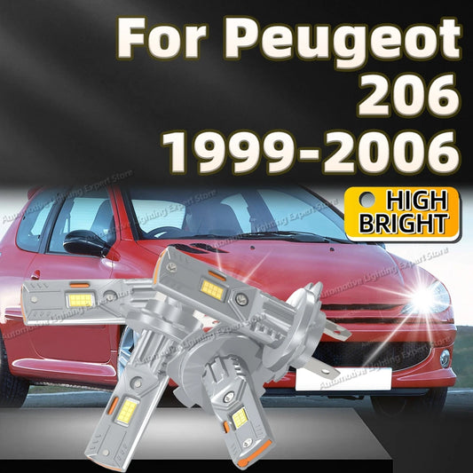 2/4Pcs LED Headlight Bulb 25000LM CSP Lamps 12V 6000K Fanless For Peugeot 206 1999 2000 2001 2002 2003 2004 2005 2006