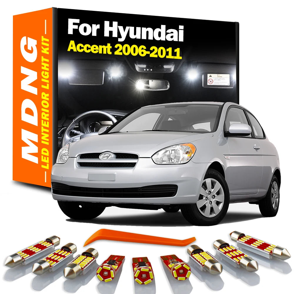 MDNG 10Pcs Canbus Car Bulbs Led Interior Light Kit For Hyundai Accent 2006 2007 2008 2009 2010 2011 Map Reading Trunk Dome Lamp