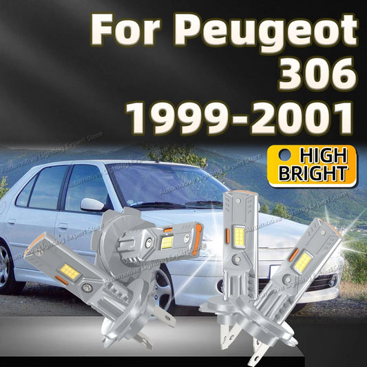 2/4Pcs Led Headlight Bulb Plug&Play Wireless Car Lamp CSP Chips High Low Beam For Peugeot 306 1999 2000 2001 6000K