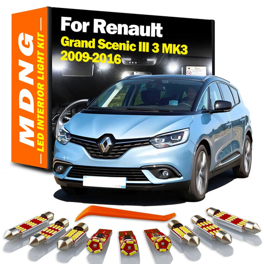 MDNG 20Pcs For Renault Grand Scenic III 3 MK3 2009-2014 2015 2016 LED Interior Dome Map Light Kit Car Reading Door Bulbs Canbus