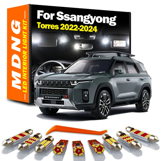 12Pcs Canbus Car LED Interior Reading Light Bulbs Kit For Ssangyong Torres 2022 2023 2024 Dome Trunk License Plate Signal Lamp