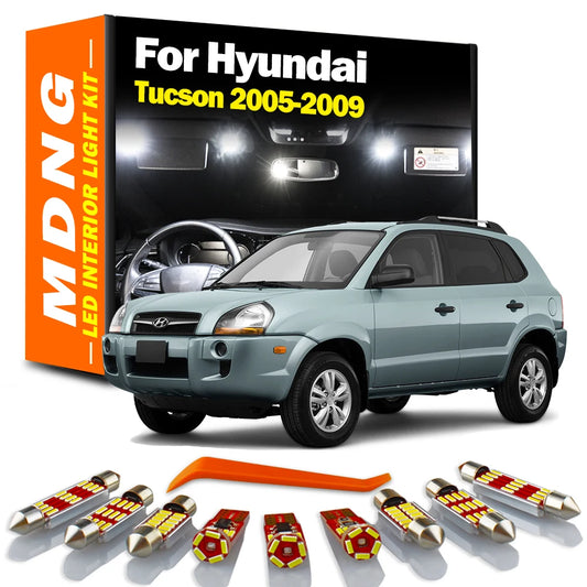MDNG 12Pcs Car Interior LED Light Kit For Hyundai Tucson 2005 2006 2007 2008 2009 Map Reading Luggage Dome License Plate Bulbs