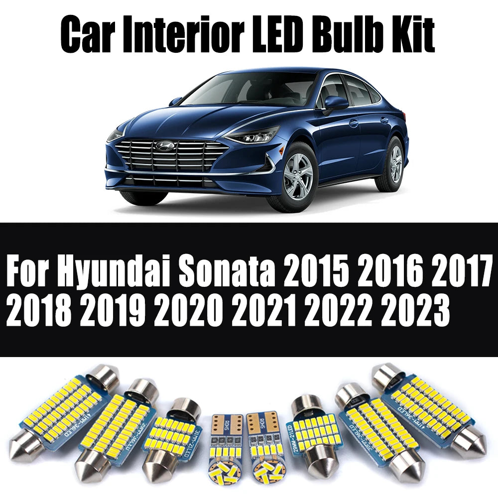 13Pcs Car Lighting LED Interior Reading Trunk Number Plate Light Kit For Hyundai Sonata 2015- 2017 2018 2019 2020 2021 2022 2023