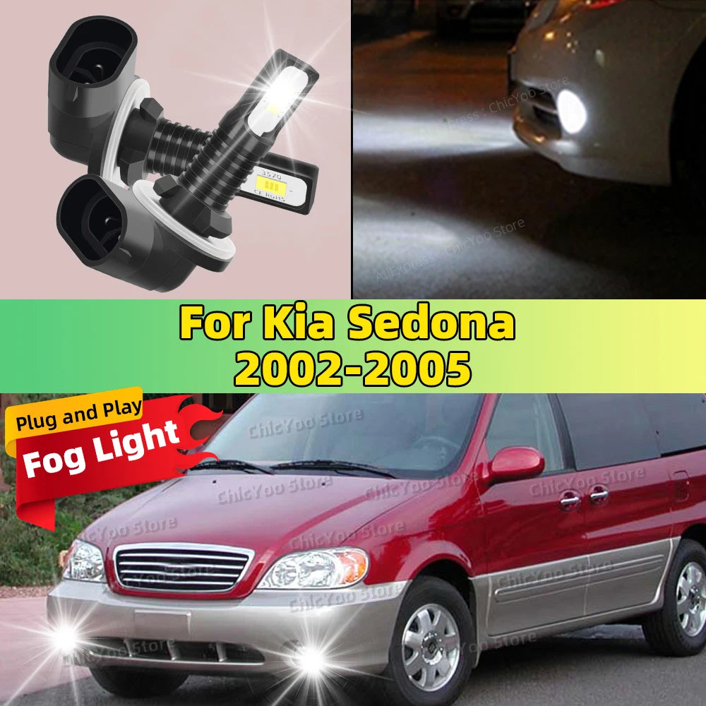 2pcs LED Bulbs Car Fog Light 6000K Anti-Glare Lamp For Kia Sedona 2002 2003 2004 2005 No Wiring Modifications Needed