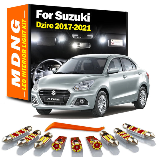 MDNG 10Pcs Canbus LED Interior Map Dome Trunk Light Kit For Suzuki Dzire 2017 2018 2019 2020 2021 Car Reading Bulbs Accessories