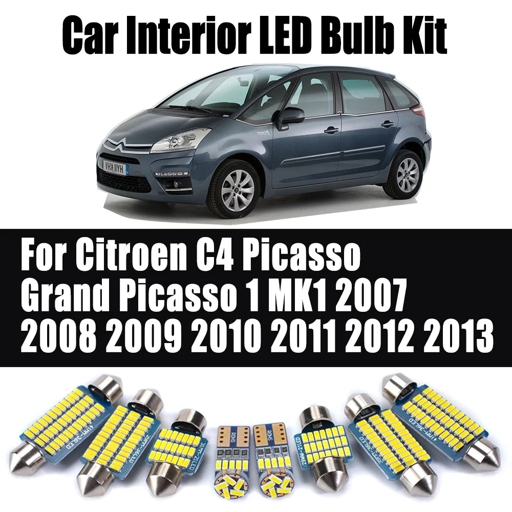 14Pcs LED Interior Reading Light Kit For Citroen C4 Picasso Grand Picasso 1 MK1 2007 2008 2009 2010 2011 2012 2013 Accessories