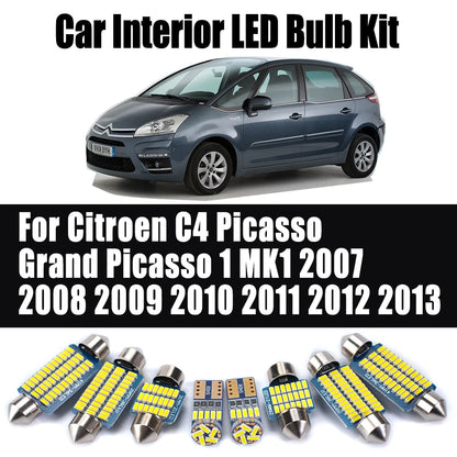 14Pcs LED Interior Reading Light Kit For Citroen C4 Picasso Grand Picasso 1 MK1 2007 2008 2009 2010 2011 2012 2013 Accessories