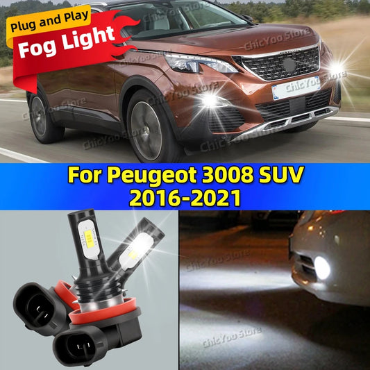 2X LED Car Light Front Fog Lamp Bulb 20000LM Ultra Bright For Peugeot 3008 SUV 2016 2017 2018 2019 2020 Plug and Play2021