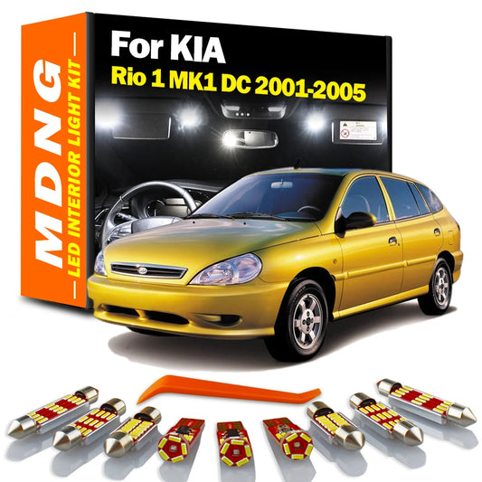 MDNG 8Pcs Canbus LED Interior License Plate Light Kit For Kia Rio 1 MK1 DC 2001 2002 2003 2004 2005 Car Map Luggage Dome Lamp