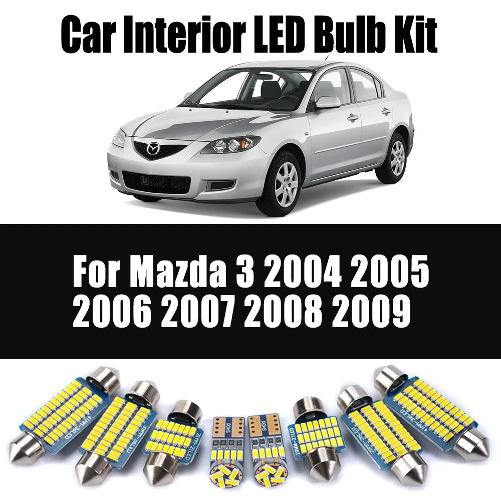 8Pcs Canbus LED Interior Light Kit For Mazda 3 2004 2005 2006 2007 2008 2009 Map Dome Trunk Car Reading Number Plate Bulbs Set