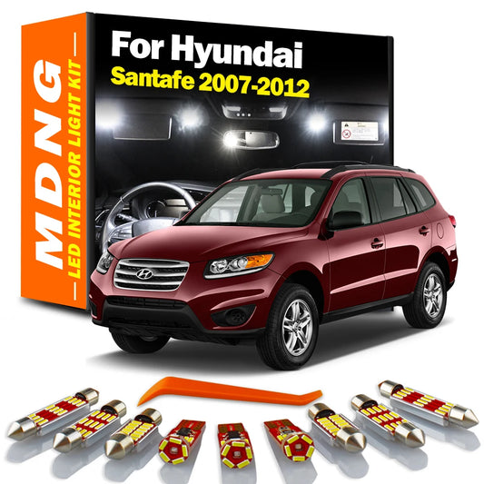 MDNG 12Pcs LED Bulb Interior Map Dome Light Kit For Hyundai Santa Fe Santafe MK2 CM 2007 2008 2009 2010 2011 2012 Sun Visor Lamp