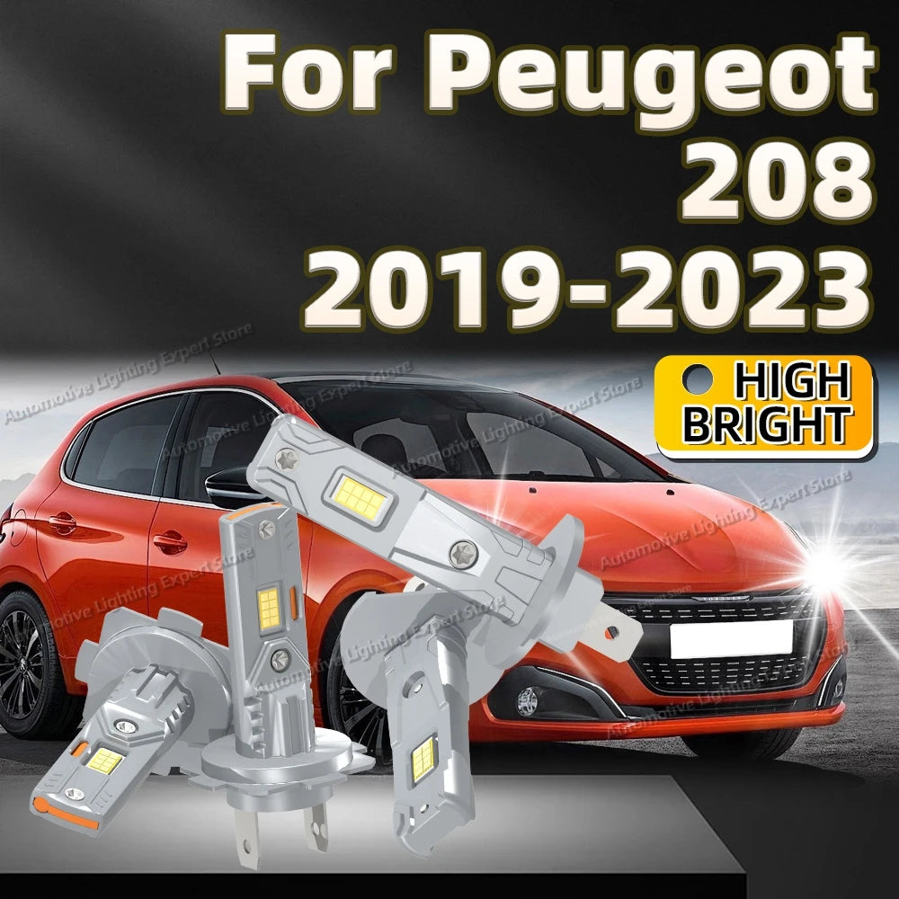 2/4Pcs LED Bulbs Super Bright High Beam Car Lights Fanless 6000K White 12V Headlight For Peugeot 208 2019 2020 2021 2022 2023