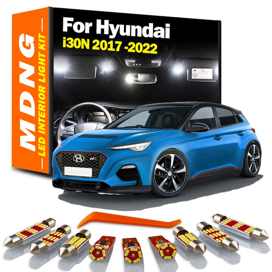 MDNG 13Pcs Car Accessories For Hyundai i30N 2017 2018 2019 2020 2021 2022 LED Reading Bulbs Interior Dome Map Trunk Light Kit