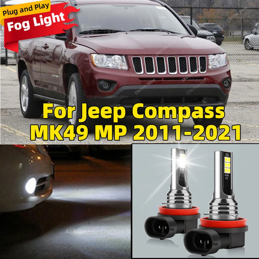 2Pcs 6000K LED Lamp Car Front Fog Light H8 H9 H11 Accessories For Jeep Compass MK49 MP 2011 2012 2013 2014 2015 2016 2017-2021