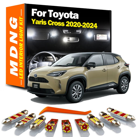 MDNG 11Pcs Canbus Car Accessories For Toyota Yaris Cross 2020 2021 2022 2023 2024 Interior LED Bulbs Map Reading Trunk Light Kit