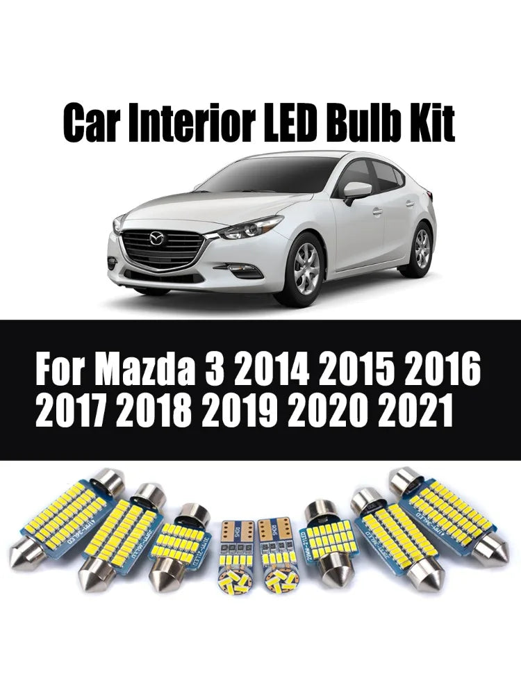 11Pcs Canbus For Mazda 3 2014 2015 2016 2017 2018 2019 2020 2021 LED Interior Reading Light Car Bulb Kit Trunk Number Plate Lamp