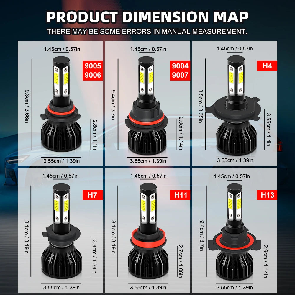 LED Car Headlights 6000K 8000K H7 H8 H9 H11 Automobiles Headlamp 12V 9005 HB3 9006 HB4 H4 H13 Auto Bulbs 9007 9004 Driving Light