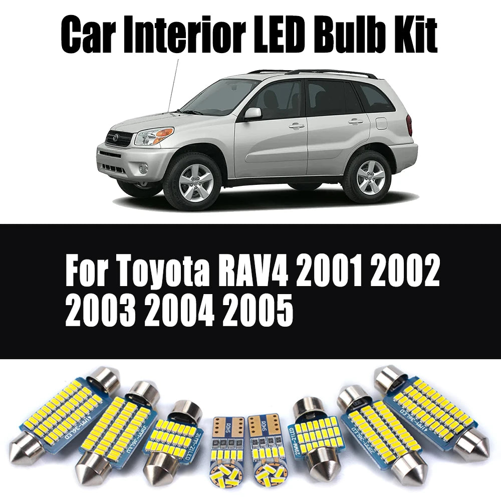 8Pcs Canbus Vehicle Bulb Interior LED Light Kit For Toyota RAV4 2001 2002 2003 2004 2005 Dome Map Reading No Error Auto Lamp