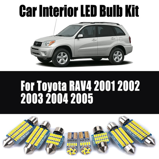 8Pcs Canbus Vehicle Bulb Interior LED Light Kit For Toyota RAV4 2001 2002 2003 2004 2005 Dome Map Reading No Error Auto Lamp
