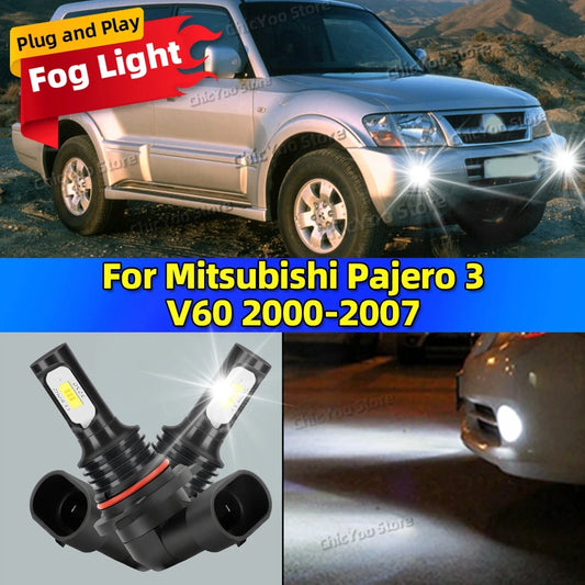 2pcs LED Bulbs Car Fog Light 6000K Anti-Glare Lamp For Mitsubishi Pajero 3 V60 2000 2001 2002 2003 2004 2005 2006 2007