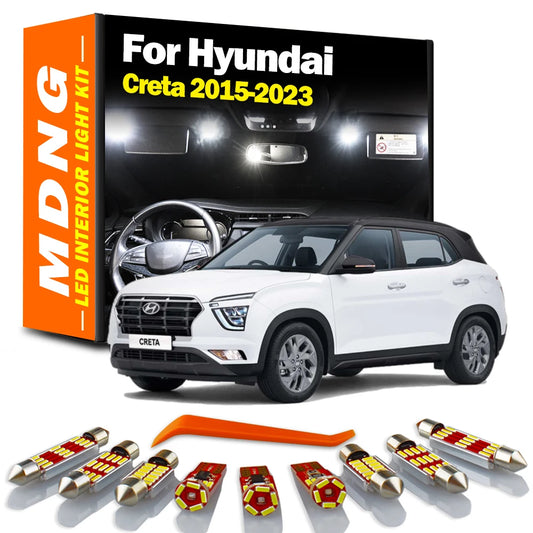MDNG 11Pcs For Hyundai Creta 2015 2016 2017 2018 2019 2020 2021 2022 2023 LED Interior Map Dome Light Kit Car Accessories Canbus