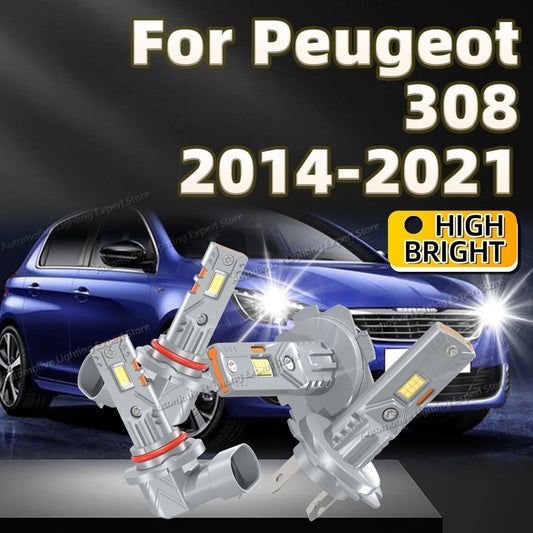 2/4Pcs LED Headlight Bulb Canbus High Power Car Light Fanless Auto Lamp 6000K For Peugeot 308 2014-2021 2015 2016 2017 2018 2019