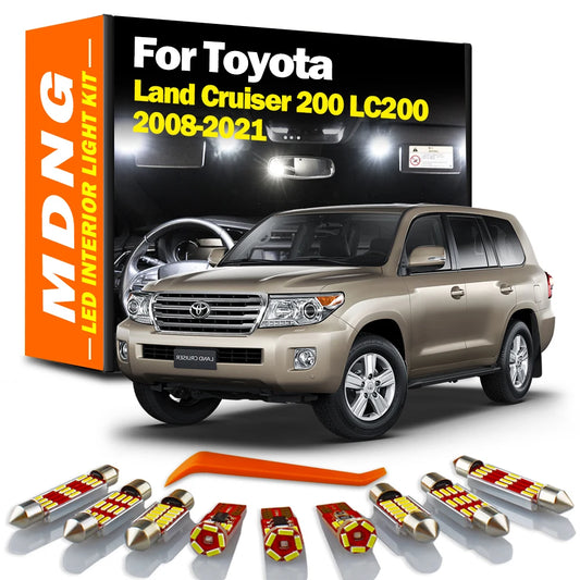 MDNG 16Pcs For Toyota Land Cruiser 200 LC200 2008 - 2020 2021 Car Sunvisor Bulbs LED Interior Reading Dome Trunk Plate Light Kit
