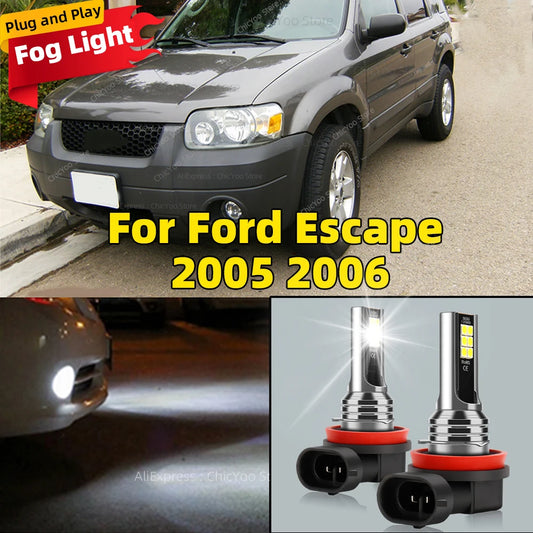 2Pcs LED Lamp Car Front Fog Light H8 H9 H11 Accessories For Ford Escape 2005 2006 Wireless Plug and Play 12Pcs 3030SMD Chip