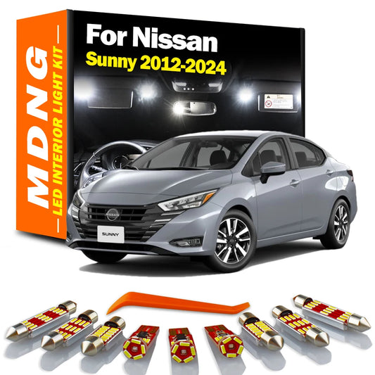 MDNG 10Pcs LED Bulbs Interior Indoor Roof Light Kit For Nissan Sunny 2012- 2018 2019 2020 2021 2022 2023 2024 Car Accessories