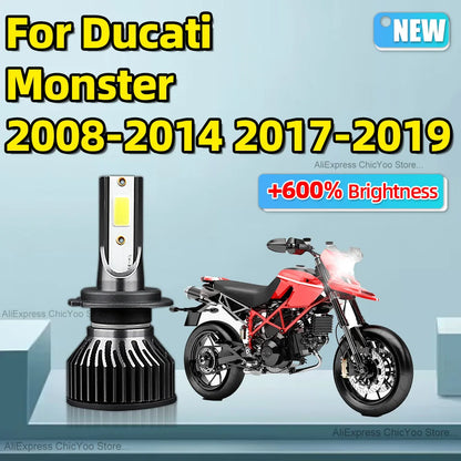 For Ducati Monster 2008-2014, 2017 2018 2019 1PCS H7 Motorcycle Headlight Bulbs Super Bright with Fan Cooling 12v LED Headlamp