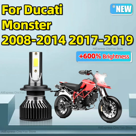 For Ducati Monster 2008-2014, 2017 2018 2019 1PCS H7 Motorcycle Headlight Bulbs Super Bright with Fan Cooling 12v LED Headlamp