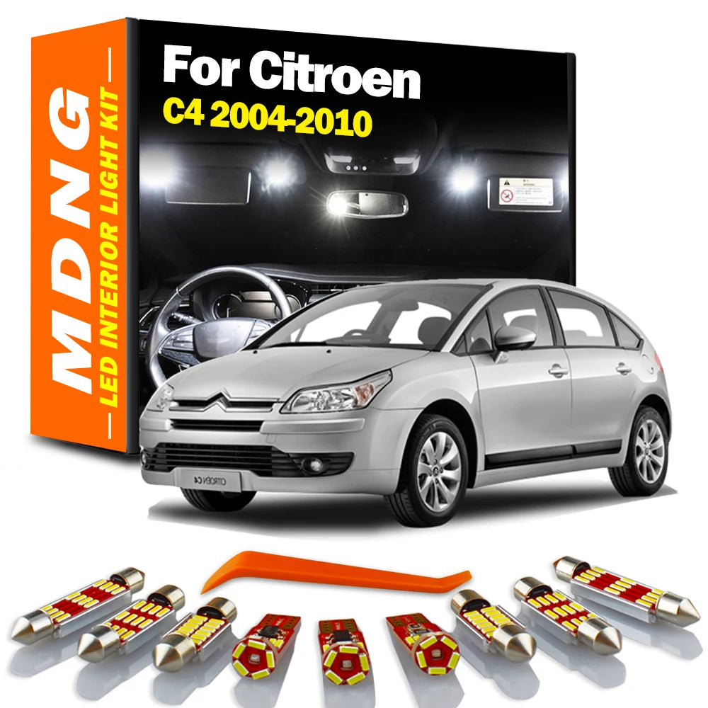 MDNG 11Pcs LED Interior Dome Map Light Kit For Citroen C4 2004 2005 2006 2007 2008 2009 2010 LED Bulb License Plate Luggage Lamp