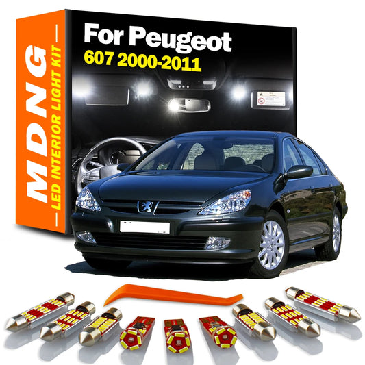 15Pcs Vehicle LED Interior IndoorMap Dome Light Kit For Peugeot 607 2000 2001-2005 2006 2007 2008 2009 2010 2011 Car Accessories