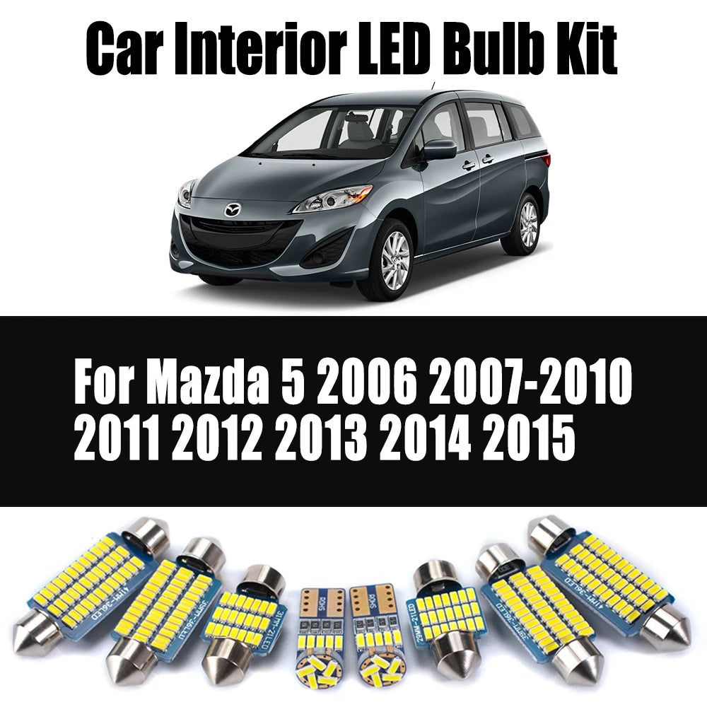 10Pcs Canbus LED Interior Ceiling Luggage Light Kit For Mazda 5 Mazda5 2006 2007- 2010 2011 2012 2013 2014 2015 Car Accessories
