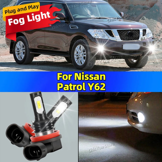6000K2Pcs Auto LED Fog Lights 20000LM CSP Car Fog Lamp Bulbs for Nissan Patrol Y62 Crisp Cut-Off Line Anti-Glare