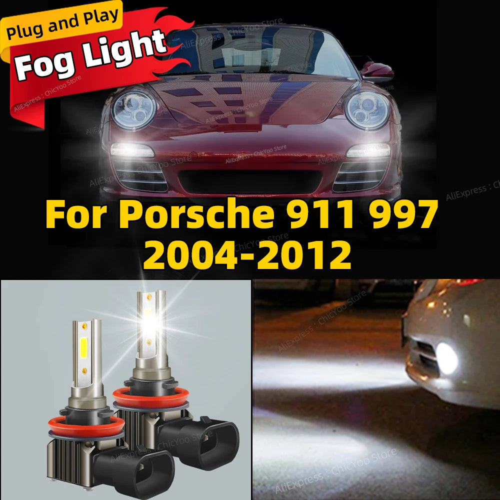 6000K Front Fog Light 2pcs LED Bulb Accessories Lamp 80W For Porsche 911 997 2004 2005 2006 2007 2008 2009 2010 2011 2012