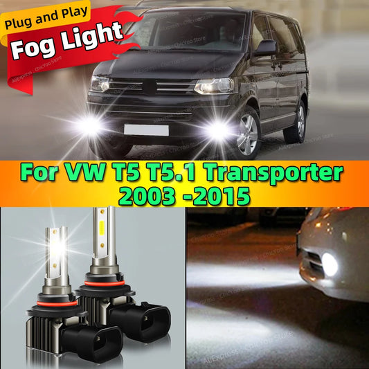 2Pcs 6000K LED Car Front Fog Light Lamps 9006 HB4 Bulb For VW T5 T5.1 Transporter 2003-2015 2004 2005 2006 2007 Plug and Play
