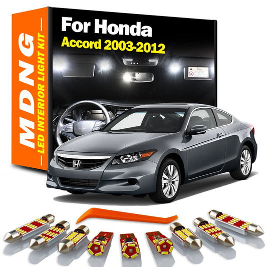 MDNG 12Pcs Canbus LED Interior Dome Map Trunk License Plate Light Kit For Honda Accord 2003-2010 2011 2012 Car Bulbs Accessories