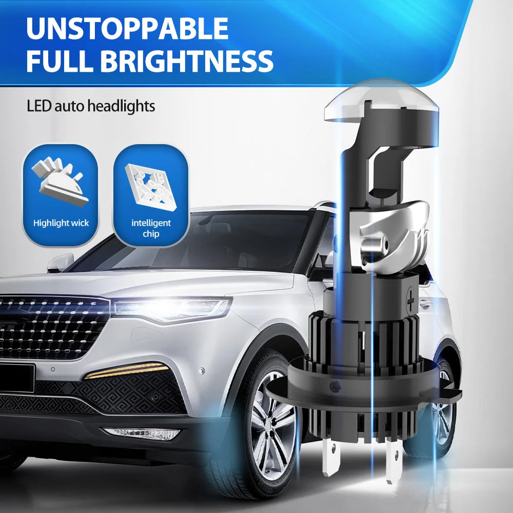 28000LM H7 LED Projector Mini Lens Car Headlight H11 9005 HB3 9006 HB4 6000K LHD Wireless Plug and Play 12V Left Hand Drive